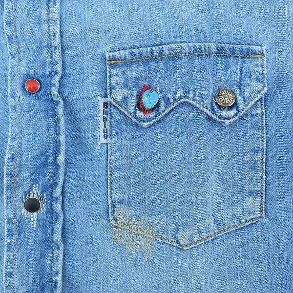 実際に弊社で買取させて頂いた【未使用】BLUE BLUE/ブルーブルー 胸ターコイズボタン ウエスタンデニムシャツ/1の画像 3枚目