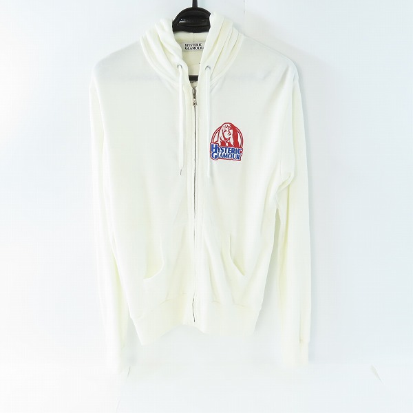 実際に弊社で買取させて頂いたHYSTERIC GLAMOUR/ヒステリックグラマー 背面 ロゴプリント ジップアップ パーカー 0223CF03/M