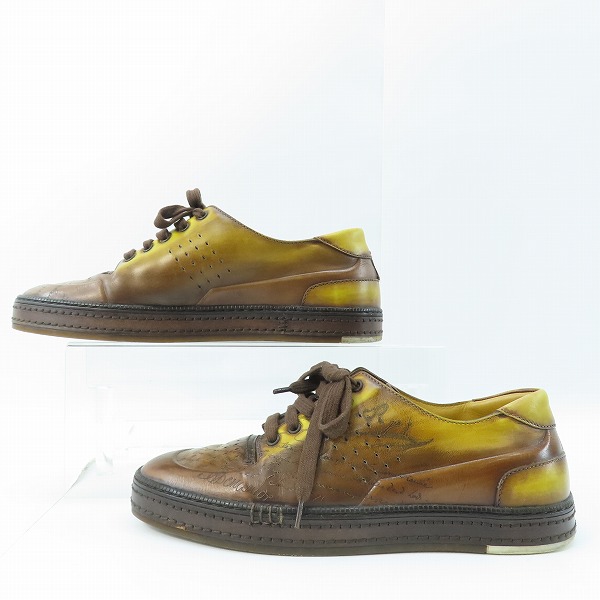 実際に弊社で買取させて頂いたBERLUTI/ベルルッティ カリグラフィプリント レザーローカットスニーカー ブラウン系 0175/8.5の画像 3枚目