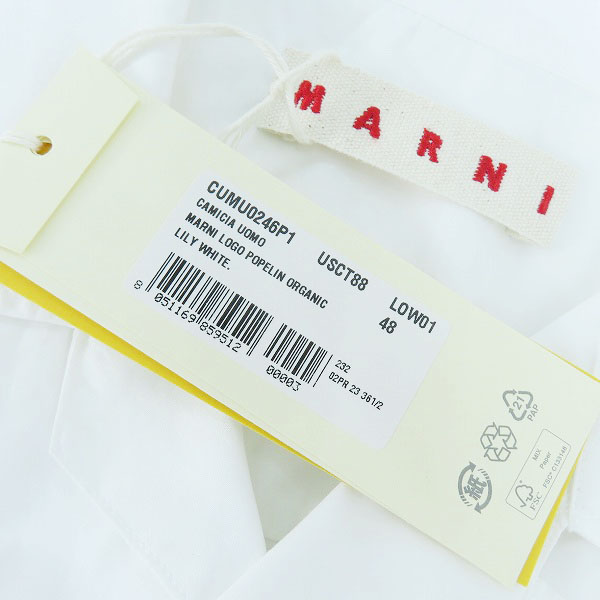 実際に弊社で買取させて頂いたMARNI/マルニ 2023AW ホワイトポプリン ロングスリーブ ロゴ ボーリングシャツ CUMU0246P1-USCT88/48の画像 6枚目