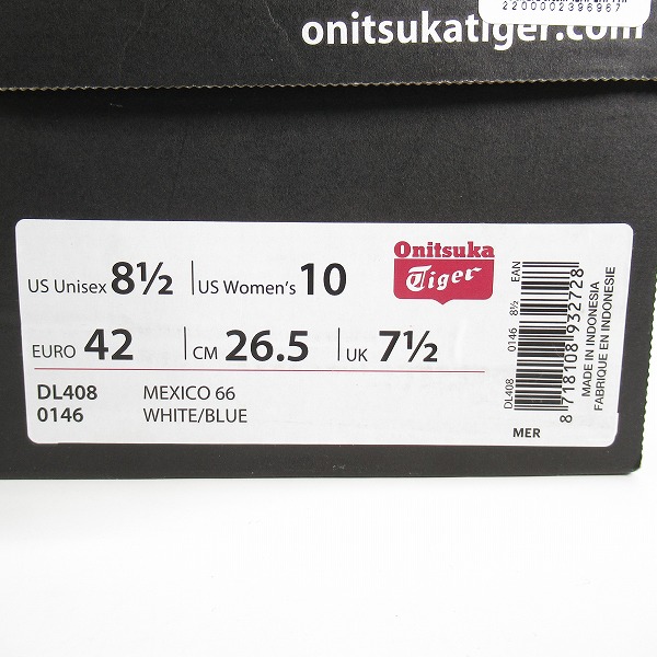 実際に弊社で買取させて頂いた【未使用】Onitsuka Tiger/オニツカタイガー MEXICO 66/メキシコ 66  ローカット スニーカー DL408 0146/26.5の画像 7枚目