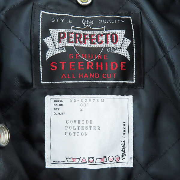 実際に弊社で買取させて頂いたsacai×Madsaki×Schott/サカイ×ショット 22AW マサキプリントレザーライダースブルゾン 22-02878M/2の画像 3枚目