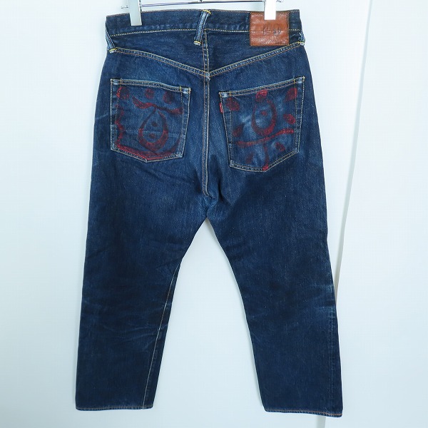 実際に弊社で買取させて頂いたEVISU/エヴィス No.0 Lot.2001 道楽 ペイント加工 デニムパンツ 32×35の画像 1枚目