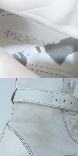 実際に弊社で買取させて頂いたPRADA/プラダ モノリス ポーチ付きレザーコンバットブーツ 2UE007/9の画像 8枚目