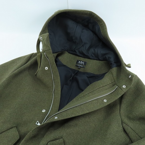 実際に弊社で買取させて頂いたA.P.C./アーペーセー ウール混 フード付きジップロングコート Sの画像 2枚目