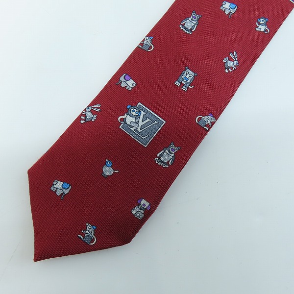 実際に弊社で買取させて頂いたLOUIS VUITTON/ルイヴィトン アニマル柄 ネクタイ/レッド系の画像 5枚目
