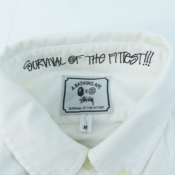 実際に弊社で買取させて頂いたSTUSSY×A BATHING APE/ステューシー×アベイシングエイプ 胸ポケット ロゴ刺繍 長袖シャツ/Mの画像 2枚目