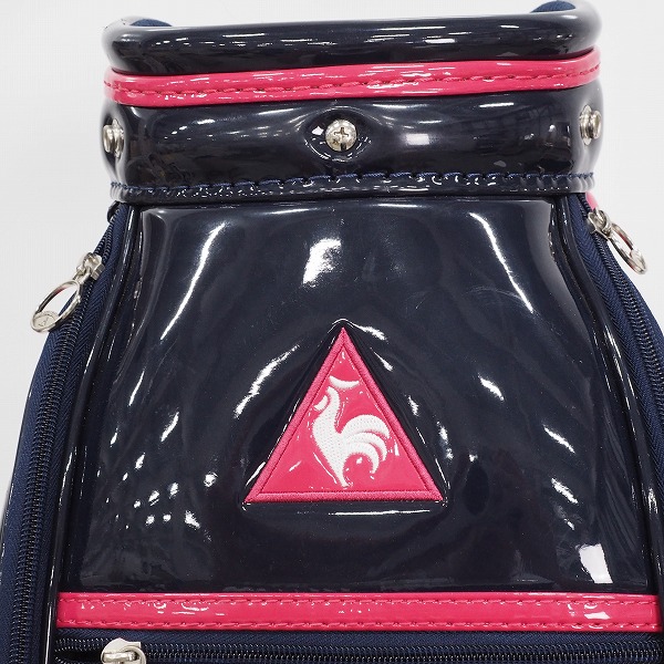 実際に弊社で買取させて頂いたle coq sportif/ルコックスポルティフ ゴルフ QQCMJJ00 9型 6分割 エナメル キャディバッグ ネイビーｘピンクの画像 5枚目