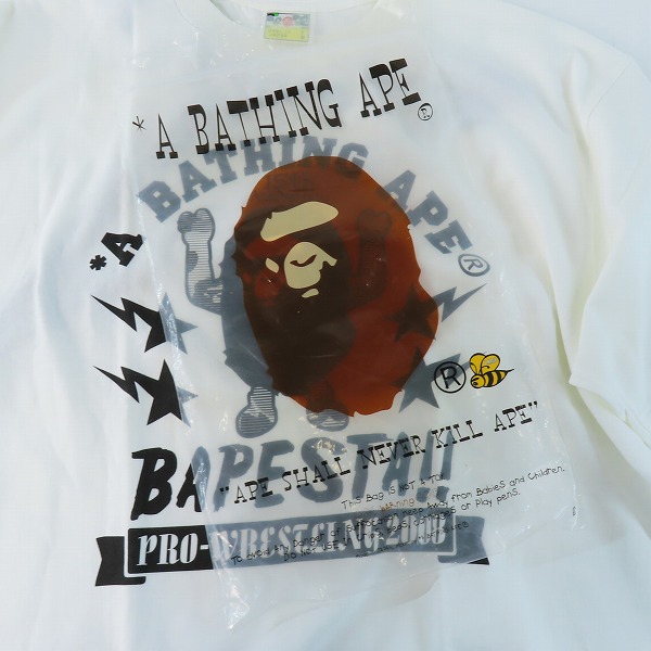 実際に弊社で買取させて頂いたA BATHING APE/アベイジングエイプ 15周年記念/PRO-WRESTLING 2008 Tシャツ Lの画像 7枚目