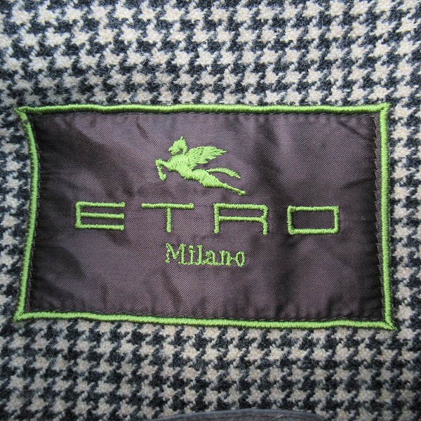 実際に弊社で買取させて頂いたETRO/エトロ 裏地千鳥柄 ホースレザー シングルライダースジャケット XXLの画像 2枚目