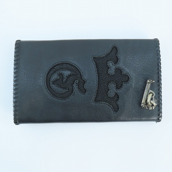 実際に弊社で買取させて頂いた【ギャラ付】Gabor/ガボール G＆クラウン スティングレイ クロスインレイ レザーウォレット クラウンＧボタンン Tバー付の画像 1枚目