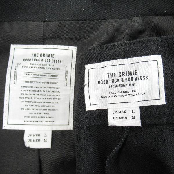 実際に弊社で買取させて頂いたTHE CRIMIE/クライミー DYLAN RELAX W SUIT ジャケット/パンツ セットアップ ブラック/Lの画像 2枚目