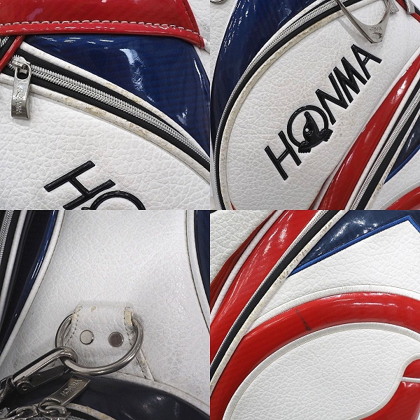 実際に弊社で買取させて頂いた【フード無し】HONMA/ホンマ/本間 CB-1810 ゴルフ モグラアクセント 5分割 キャディバッグ トリコロールの画像 5枚目