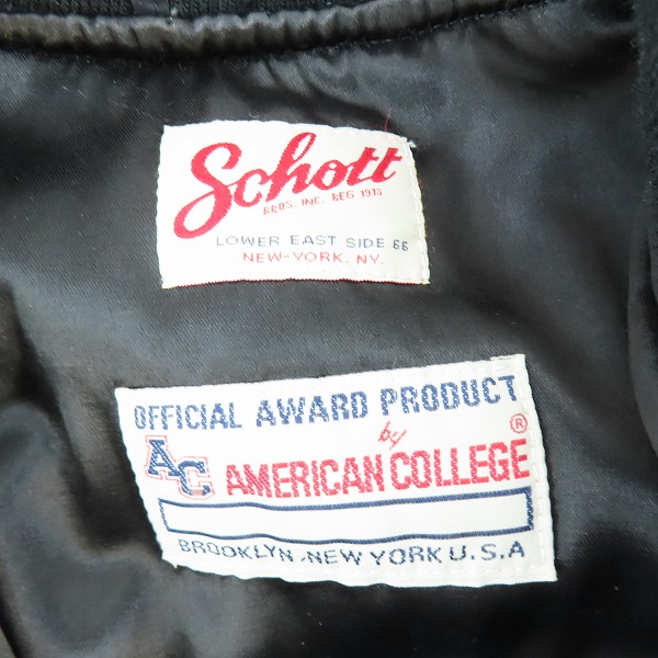 実際に弊社で買取させて頂いたSchott/ショット AMERICAN COLLEGE MA-1/フライトジャケット ブラック 3142046 /Mの画像 2枚目