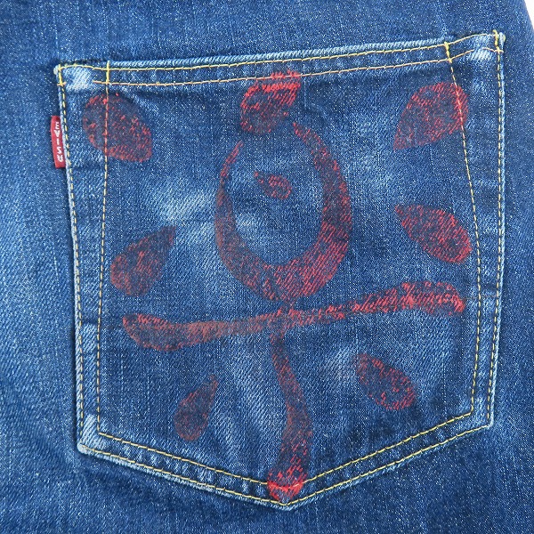 実際に弊社で買取させて頂いたEVISU/エヴィス No.0 Lot.2001 道楽 ペイント加工 デニムパンツ 32×35の画像 9枚目