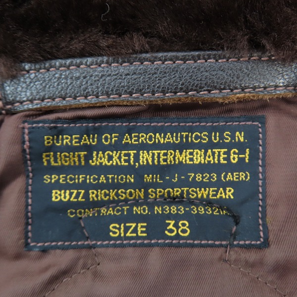 実際に弊社で買取させて頂いたBUZZ RICKSON'S/バズリクソンズ G-1 レザー フライトジャケット M83151/38の画像 4枚目
