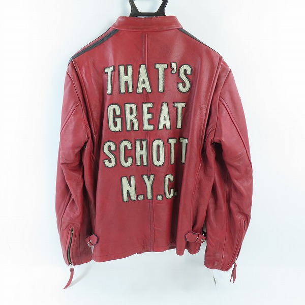 実際に弊社で買取させて頂いたSchott/ショット カスタムワッペン クラシックレーシング レザー シングル ライダースジャケット 3191045/Lの画像 1枚目