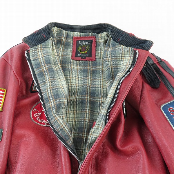 実際に弊社で買取させて頂いたSchott/ショット カスタムワッペン クラシックレーシング レザー シングル ライダースジャケット 3191045/Lの画像 2枚目