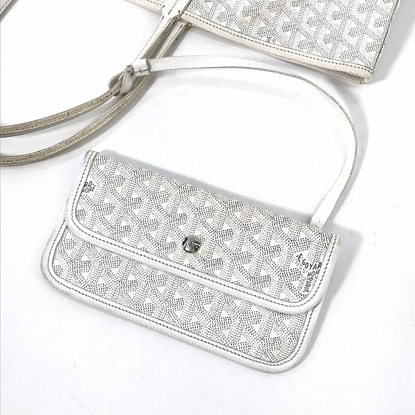 実際に弊社で買取させて頂いたGOYARD/ゴヤール サンルイPM PVC×レザー トートバッグ ホワイト ポーチ付の画像 5枚目