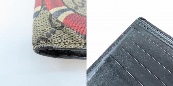 実際に弊社で買取させて頂いたGUCCI/グッチ GGスプリーム スネーク柄 二つ折り財布 ウォレット 451266-480199の画像 8枚目