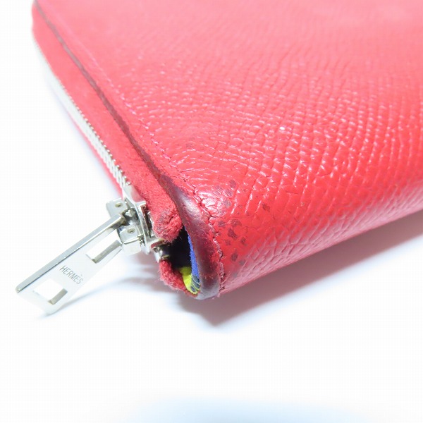 実際に弊社で買取させて頂いたHERMES/エルメス アザップロングシルクイン ヴォーエプソン ラウンドファスナー 長財布/ウォレット レッドの画像 8枚目