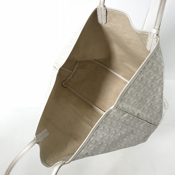 実際に弊社で買取させて頂いたGOYARD/ゴヤール サンルイPM PVC×レザー トートバッグ ホワイト ポーチ付の画像 3枚目