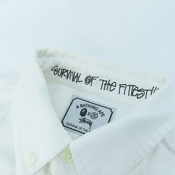実際に弊社で買取させて頂いたSTUSSY×A BATHING APE/ステューシー×アベイシングエイプ 胸ポケット ロゴ刺繍 長袖シャツ/Mの画像 6枚目