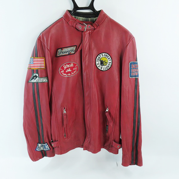 実際に弊社で買取させて頂いたSchott/ショット カスタムワッペン クラシックレーシング レザー シングル ライダースジャケット 3191045/L