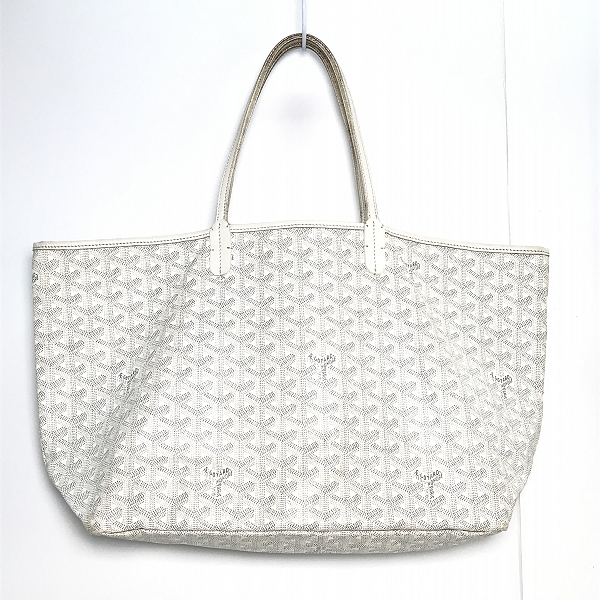 実際に弊社で買取させて頂いたGOYARD/ゴヤール サンルイPM PVC×レザー トートバッグ ホワイト ポーチ付の画像 1枚目