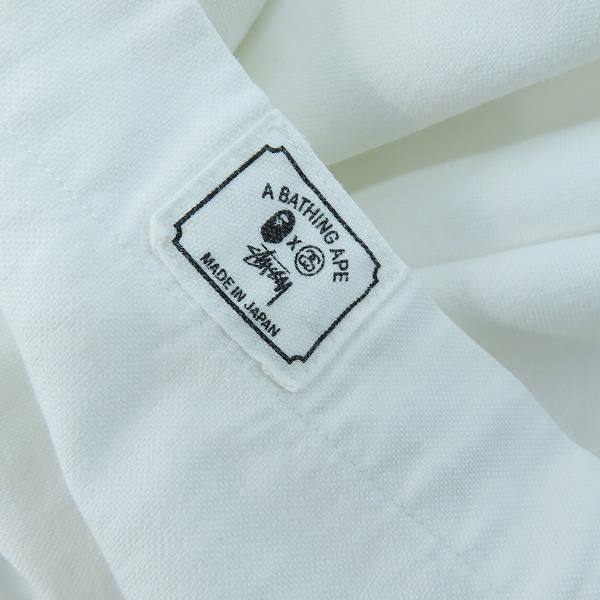 実際に弊社で買取させて頂いたSTUSSY×A BATHING APE/ステューシー×アベイシングエイプ 胸ポケット ロゴ刺繍 長袖シャツ/Mの画像 4枚目