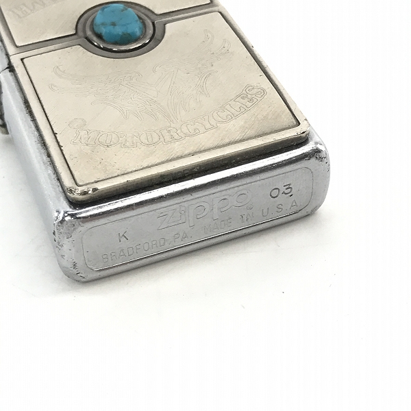 実際に弊社で買取させて頂いたZIPPO/ジッポー HARLEY DAVIDSON MOTORCYCLES/ハーレーダビッドソン ターコイズ メタルプレート/2003年製の画像 2枚目