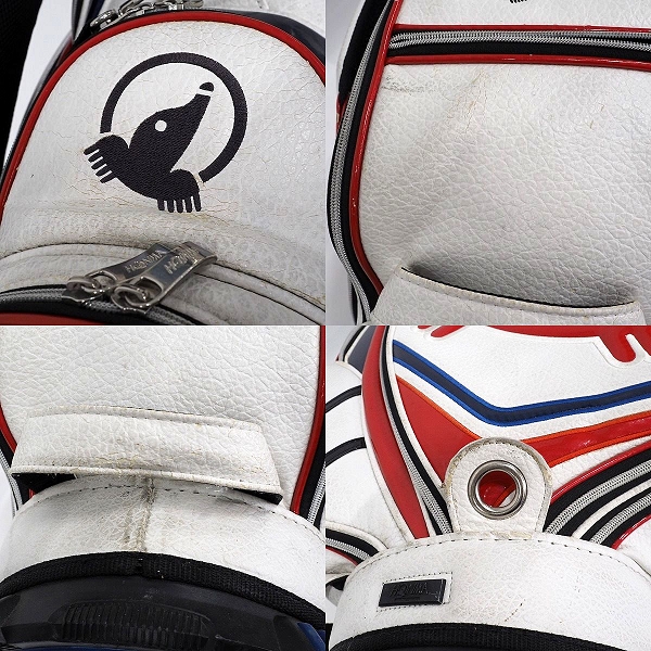 実際に弊社で買取させて頂いた【フード無し】HONMA/ホンマ/本間 CB-1810 ゴルフ モグラアクセント 5分割 キャディバッグ トリコロールの画像 6枚目