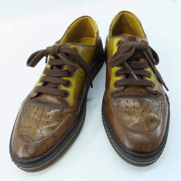 実際に弊社で買取させて頂いたBERLUTI/ベルルッティ カリグラフィプリント レザーローカットスニーカー ブラウン系 0175/8.5