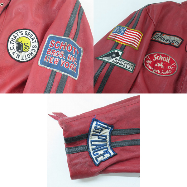 実際に弊社で買取させて頂いたSchott/ショット カスタムワッペン クラシックレーシング レザー シングル ライダースジャケット 3191045/Lの画像 6枚目