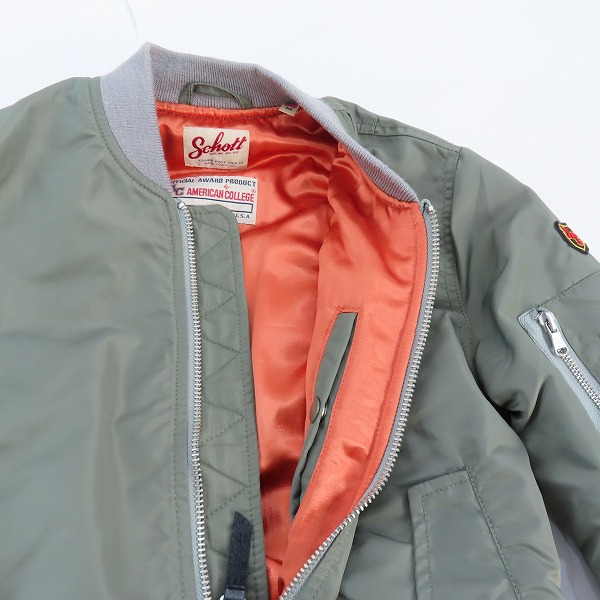 実際に弊社で買取させて頂いたSchott/ショット AMERICAN COLLEGE MA-1/フライトジャケット カーキ 3142046 /Mの画像 6枚目