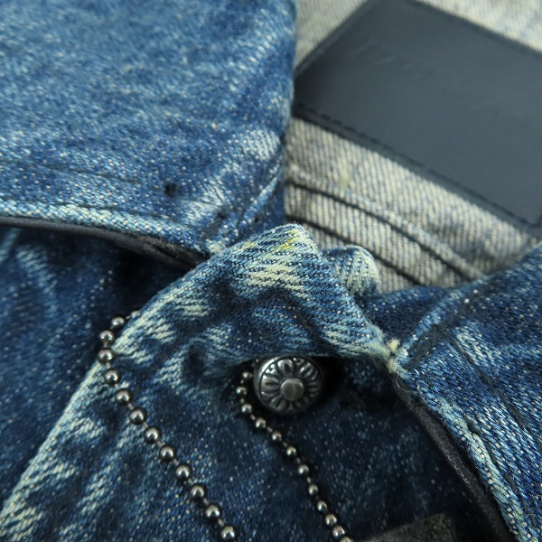 実際に弊社で買取させて頂いた【未使用】BACKLASH/バックラッシュ カーフレザー スリーブ 切替 デニムジャケット 1566-03/Lの画像 6枚目