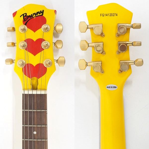 実際に弊社で買取させて頂いた★FERNANDES Burny/バーニー YH-JR.HY 2009 X Japan hideモデル イエローハート アンプ内蔵 ミニエレキギター ケース付の画像 3枚目