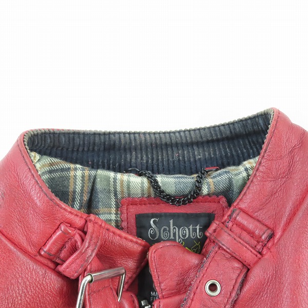 実際に弊社で買取させて頂いたSchott/ショット カスタムワッペン クラシックレーシング レザー シングル ライダースジャケット 3191045/Lの画像 8枚目