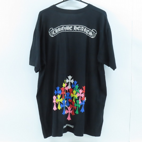 実際に弊社で買取させて頂いたCHROME HEARTS/クロムハーツ スクロールラベル/マルチカラー クロス Tシャツ ブラック/XXL