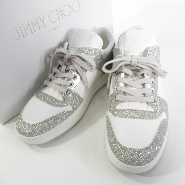 実際に弊社で買取させて頂いたJIMMY CHOO/ジミーチュウ FLORENT/M QYA X SILVER/WHITE スニーカー/41