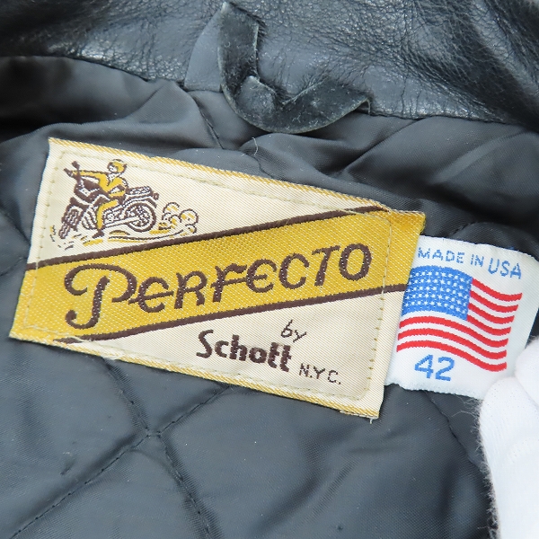 実際に弊社で買取させて頂いた【難有り】PERFECTO by Schott/パーフェクト バイ ショット ダブルライダースジャケット ブラック 42の画像 2枚目