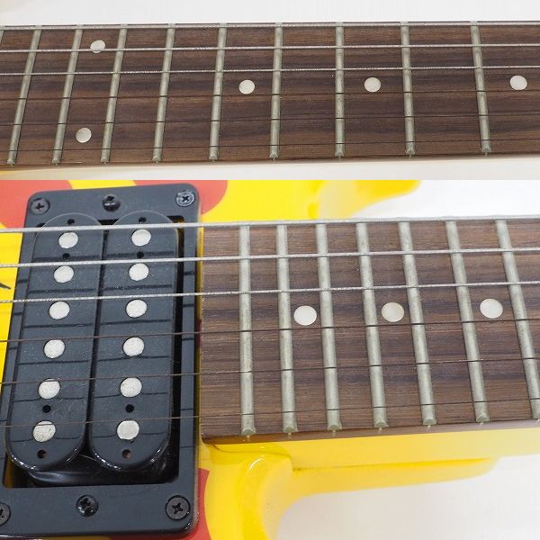 実際に弊社で買取させて頂いた★FERNANDES Burny/バーニー YH-JR.HY 2009 X Japan hideモデル イエローハート アンプ内蔵 ミニエレキギター ケース付の画像 4枚目