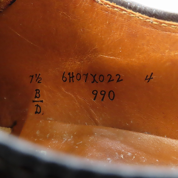 実際に弊社で買取させて頂いたALDEN/オールデン SHELL CORDOVAN LEATHER/シェルコードバンレザー プレーントゥ シューズ 990/7.5Dの画像 5枚目