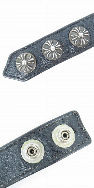 実際に弊社で買取させて頂いたCHROME HEARTS/クロムハーツ 3ボタン2スナップ レザー ブレスレット クロスボタンの画像 7枚目