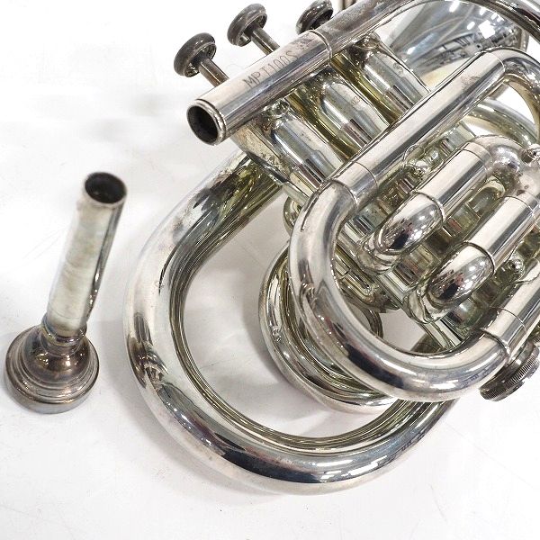実際に弊社で買取させて頂いた【難有り】Minerva/ミネルバ MPT100S ポケットトランペット シルバー マウスピース/ハードケース付の画像 8枚目