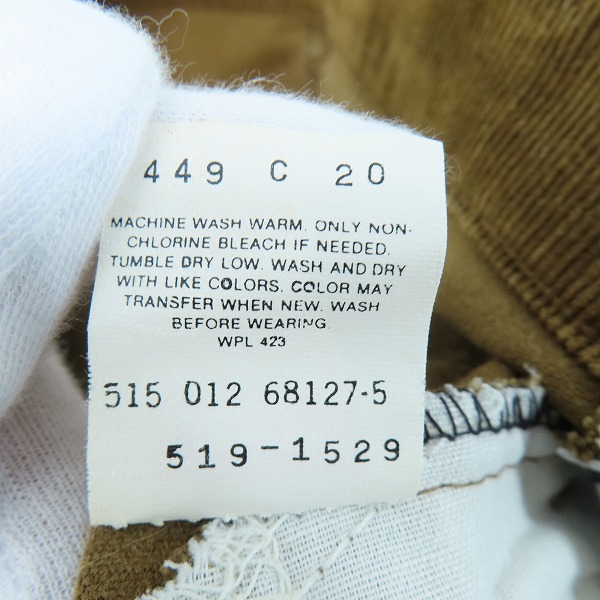 実際に弊社で買取させて頂いたLevis/リーバイス 90s ヴィンテージ 刻印515 白タブ コーデュロイパンツ 519-1529 W34 L30の画像 4枚目