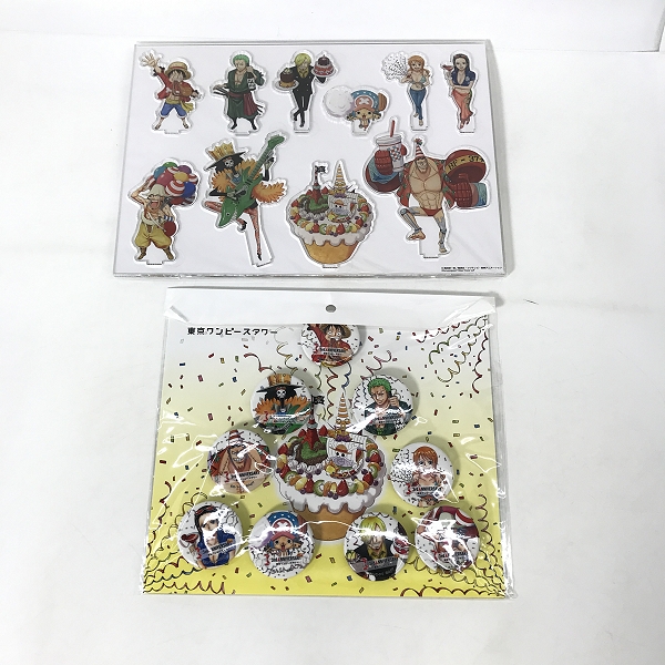 実際に弊社で買取させて頂いた【未開封含む/おまとめ】ONE PIECE/ワンピース 東京ワンピースタワー 3周年 アクリルジオラマセット/ 缶バッジ 等の画像 1枚目