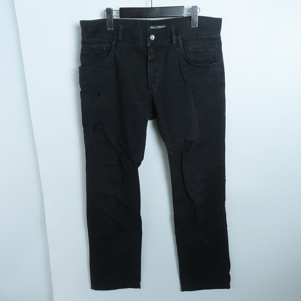 実際に弊社で買取させて頂いたDOLCE&GABBANA/ドルチェ&ガッバーナ 16GREEN メタルロゴプレート ダメージ加工 ブラック デニム パンツ GZN9CT/G8G11/50