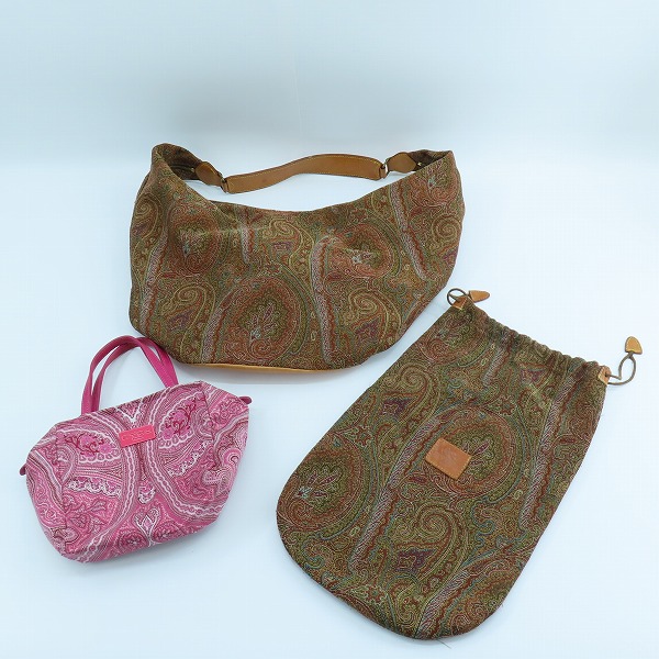 実際に弊社で買取させて頂いた【難有含む】ETRO/エトロ ペイズリー柄 ショルダーバッグ/ミニバッグ/巾着 3点セット