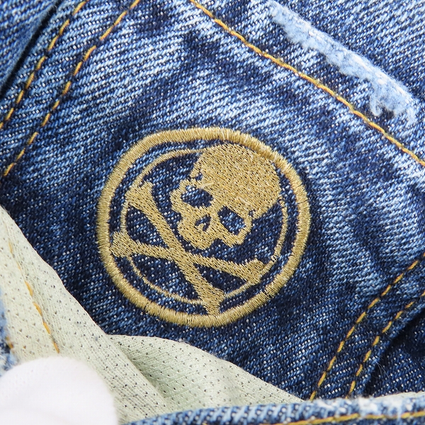 実際に弊社で買取させて頂いたmastermind JAPAN/マスターマインド 12SS identity期 ダメージ加工ジャカードスカルデニムパンツ MA2-PA01-00-D/Lの画像 6枚目